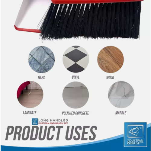 Long Handled Dustpan and Brush Set Broom Sweeper Strong Metal Handle 2