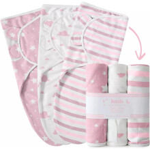 (Pink Wrap Pack of 3) New Born Baby Swaddle Wrap Pack of 3 & Quilted Baby Sleeping Bag 0.5 & 2.5 TOG