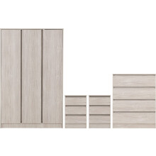 Malvern 3 Door Wardrobe Bedroom Set Urban Snow Beige 4 Items