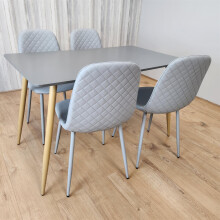 Dining Table Set of 4 Wooden Grey Table with 4 Grey Gem Chairs