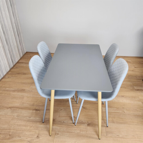 Dining Table Set of 4 Wooden Grey Table with 4 Grey Gem Chairs 1
