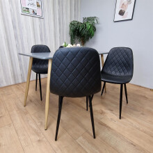 Dining Table Set of 4 Wooden Grey Table with 4 Black Gem Chairs