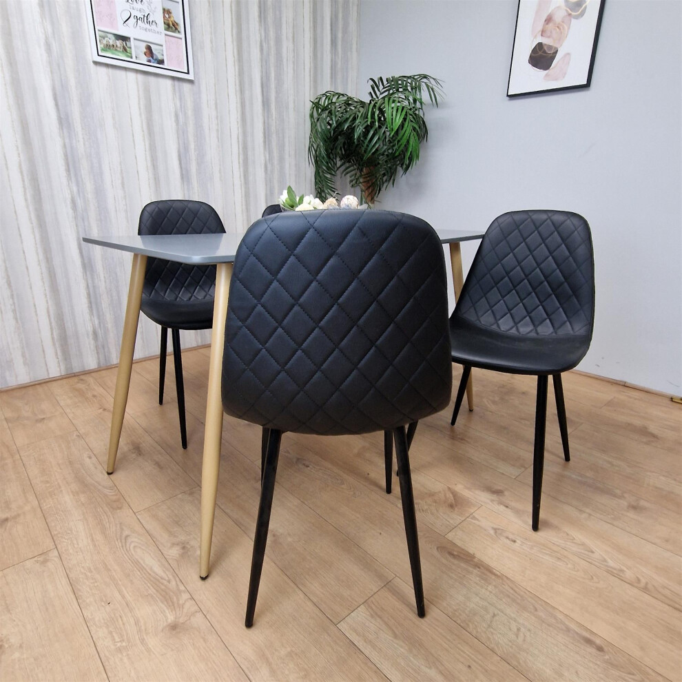 Dining Table Set of 4 Wooden Grey Table with 4 Black Gem Chairs