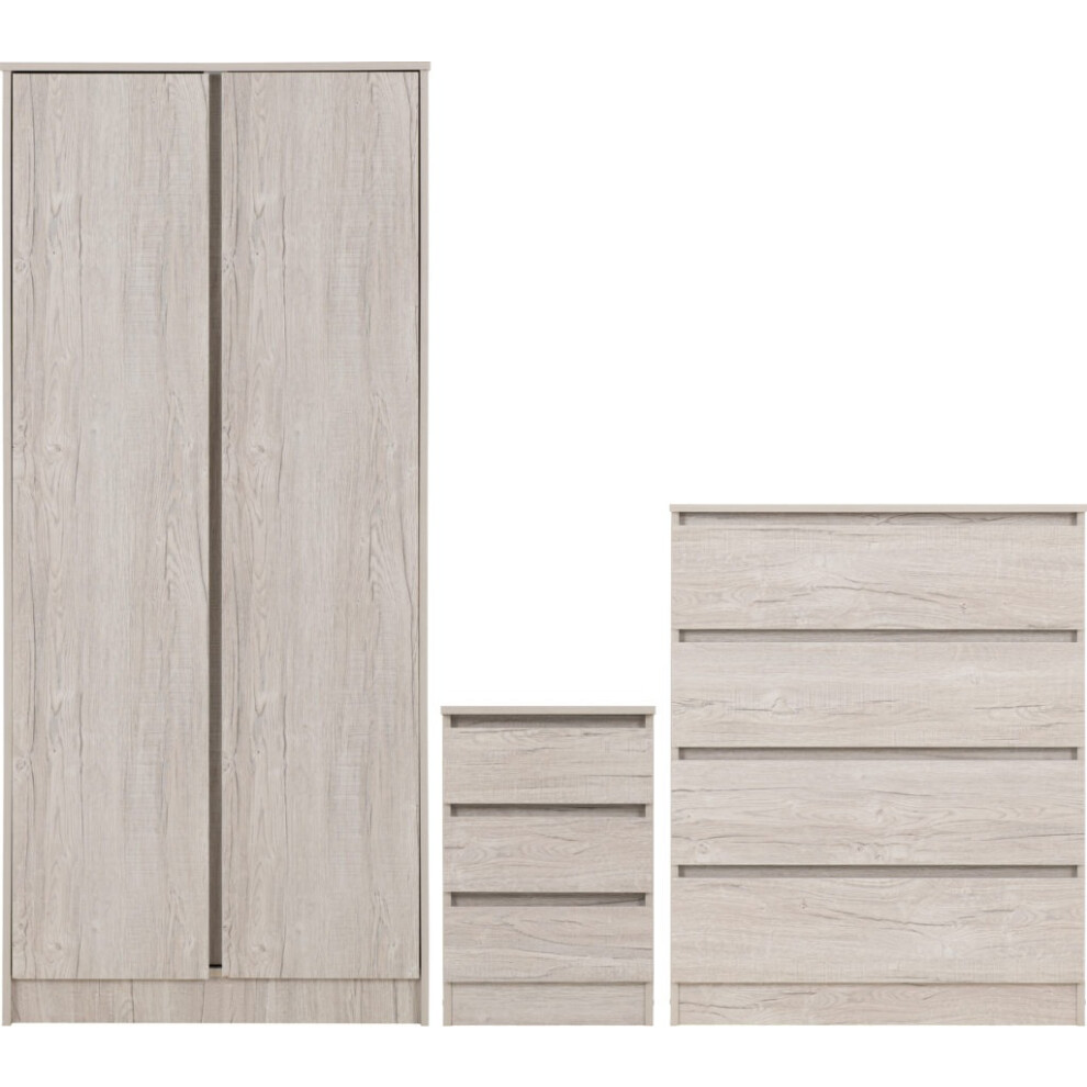 Malvern Trio Bedroom Set Wardrobe Chest of Drawers Bedside Urban Snow