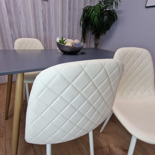 Wooden Rectangle Dining Table Set Grey Table with 4 Cream Gem  Chairs 1