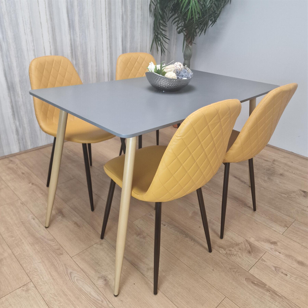 Wooden Rectangle Dining Table Set Grey Table with 4 Mustard Gem Chairs