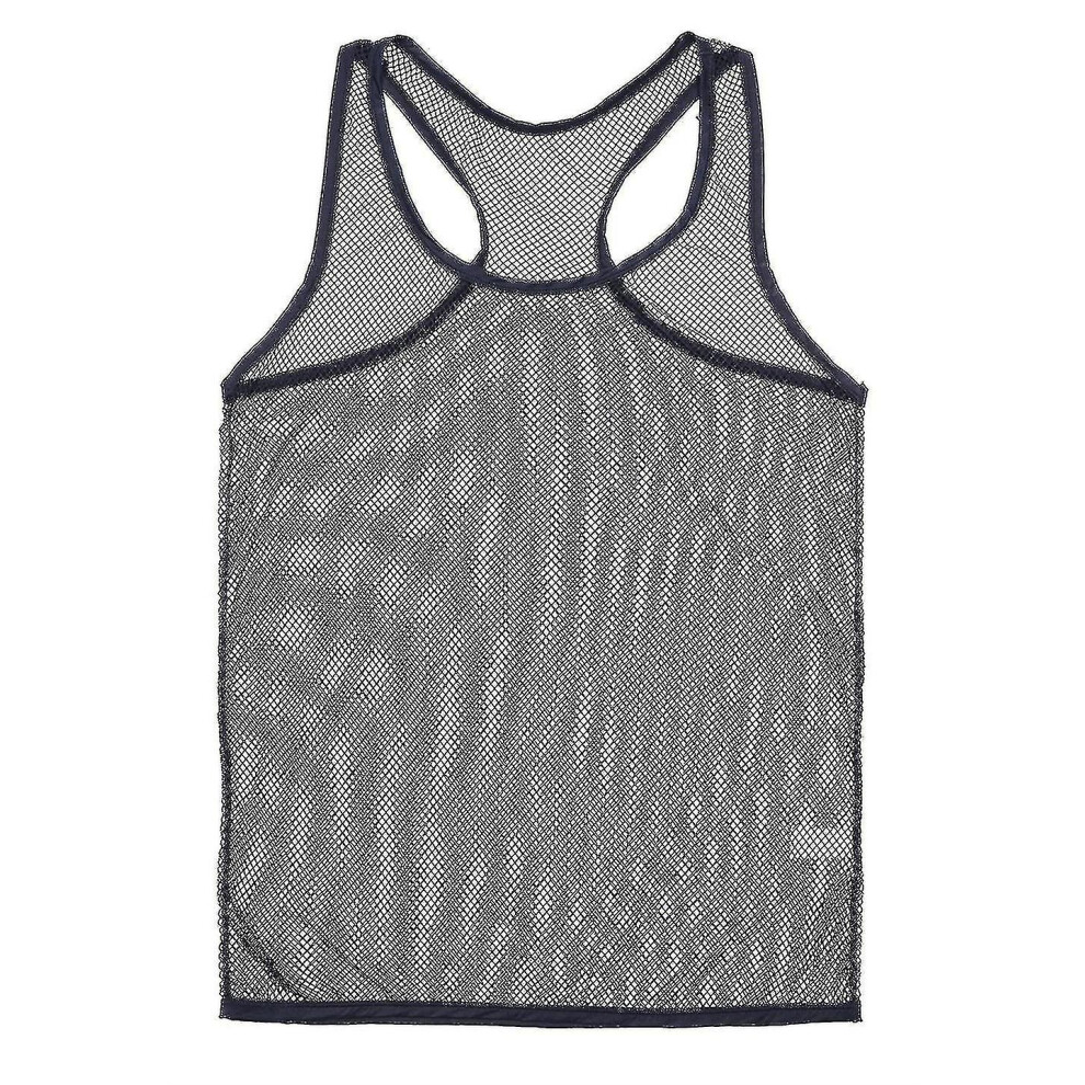 (Black, XL) Men Mesh See Through Sleeveless Tank Vest Top Sheer Underwear