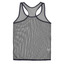 (Black, L) Men Mesh See Through Sleeveless Tank Vest Top Sheer Underwear