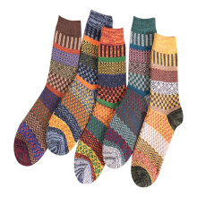 5 Pairs Autumn Winter Nordic Socks Thick Knitted Two-way Colorful Patten Crew Socks Men Women