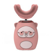 (Pink) Kids Electric U-shaped Toothbrush 360 Degree Cleaning Brush With 3 Modes 2 Led Uv Light