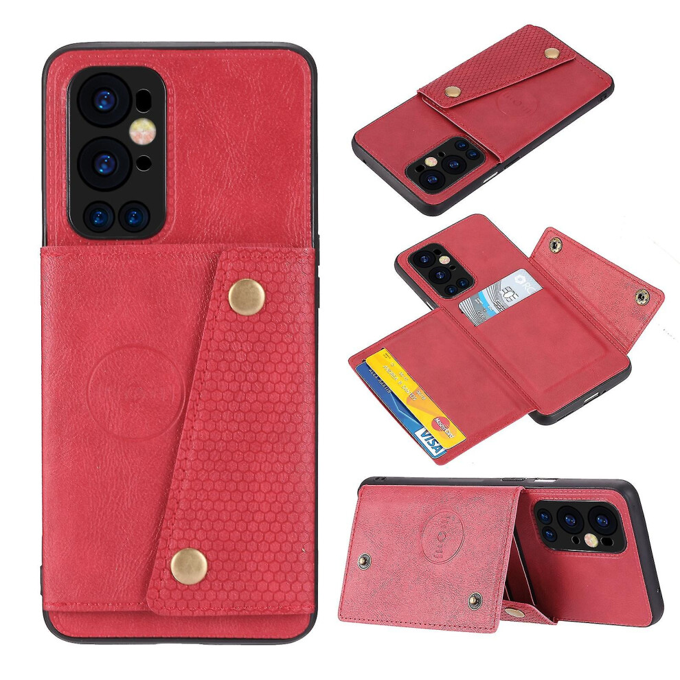 (Red) Double Buckle Pu Tpu Case For Oneplus 9 Pro - Dual Protection And Style Red 4814698949789