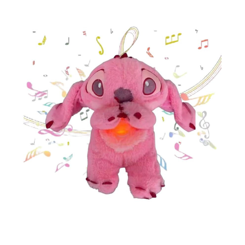 (Pink) Kid Stitch Breathing Musical Soothing Doll Sleep Toys Anxiety Relief Plush Toys