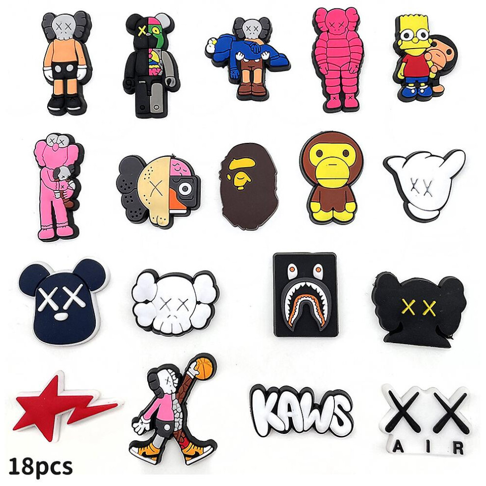18pcs Kaws Charms Shoe Decoration Fashion Trendy Shoes Charms For Diy Croc Clog Sandals Bracelet Wristband Decoration Accessories Party Favor