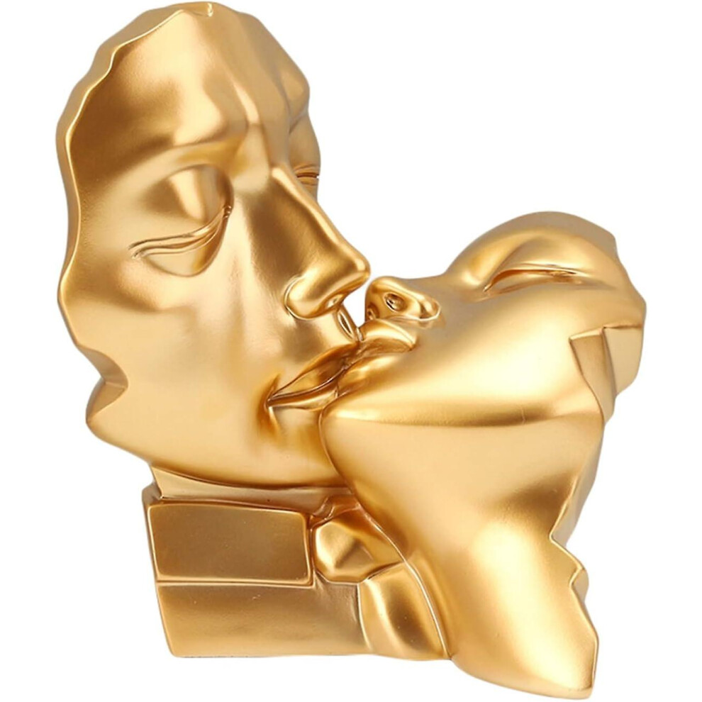 (20cm*14.5cm*22cm Gold Kiss) Couple Lover Kissing Statue Romantic Modern Model Sculpture Lover Resin Statue Ornament Art Craft Gift for Valentine Wedd
