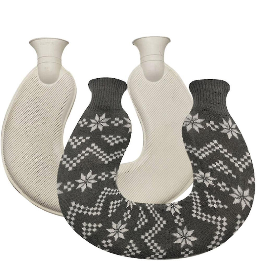 Gray ( Snowflakes) U-Shaped Hot Water Bottle For Neck And Shoulder, Warmer Rubber Hot