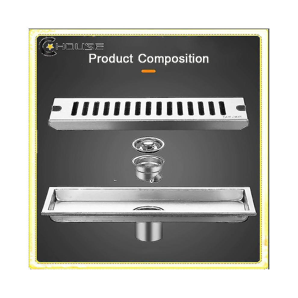 (20cm) 20/30/40/50/60cm 304 Stainless Steel Rectangular Floor Drain Floor Bathroom Shower Roomel Public Shower Drainage