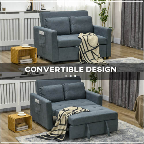 Homcom HOMCOM 2 Seater Sofa Bed Convertible Bed Settee with Cushions, Pockets, Grey 1