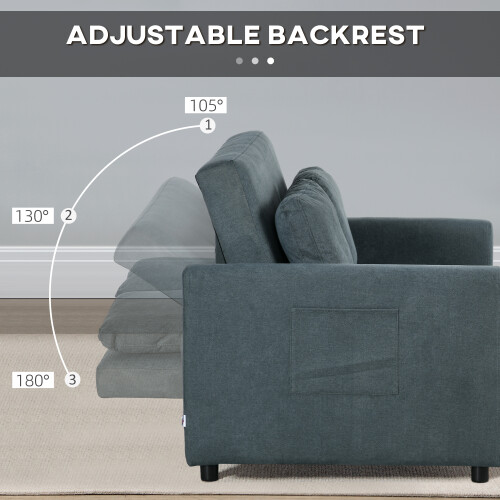 Homcom HOMCOM 2 Seater Sofa Bed Convertible Bed Settee with Cushions, Pockets, Grey 2
