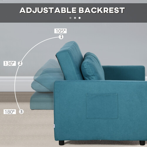 Homcom HOMCOM 2 Seater Sofa Bed Convertible Bed Settee with Cushions, Pockets, Blue 2