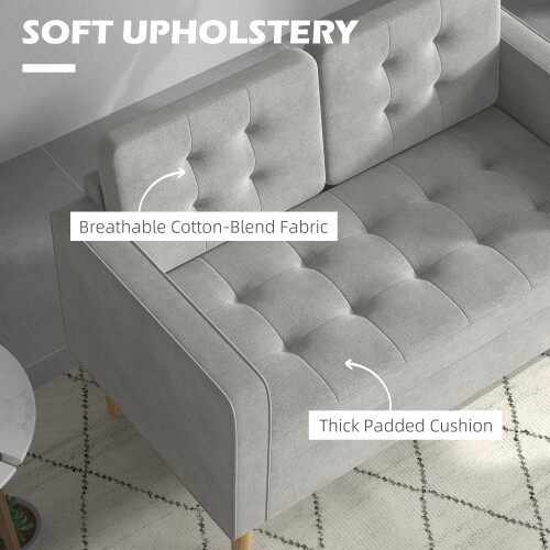 Homcom HOMCOM Compact Loveseat Sofa 2 Seater Sofa with Wood Legs, Light Grey 2