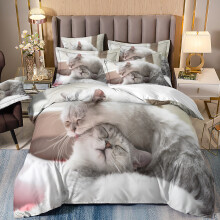 (Style 15, Single(135X200CM/2PCS)) Pet cats Kids Bedding Single Double Duvet Cover UK