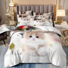 (Style 03, Single(135X200CM/2PCS)) Pet cats Kids Bedding Single Double Duvet Cover UK