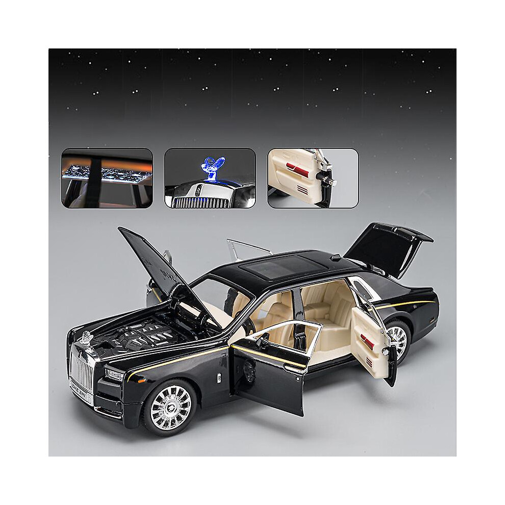 (Black) 1:24 Royce Royce Phantom Mansory Room Alloy Car Sous Pressure And Toy Vehicles Car Model Sound And Light Pull Back Toys For Children Gifts - U-image-OPC-PDWP786-NEW