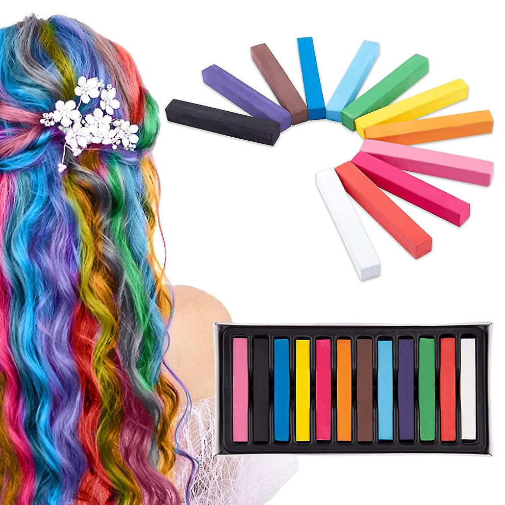 12 Colors Mini Temporary Hair Chalk Set Washable Hair Chalk Dye Non Toxic Hair Color For Kids Age 4 5 6 7 8 9 10 11 Birthday Christmas Gifts