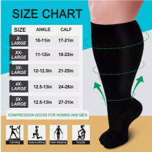 (Black, 3XL) Extra Wide Fat Plus Size Compression Calf Support Sports Socks Men Women 2XL-7XL