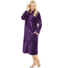 (18-20) Women's Camille Women's Housecoat In Purple Fleece Zip Robe With Inseam Pockets - 22/24