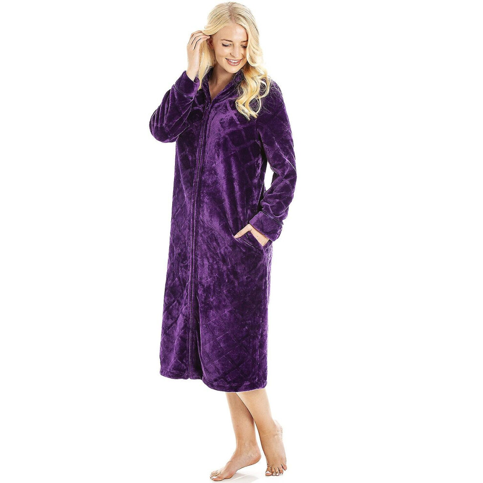 (18-20) Women's Camille Women's Housecoat In Purple Fleece Zip Robe With Inseam Pockets - 22/24