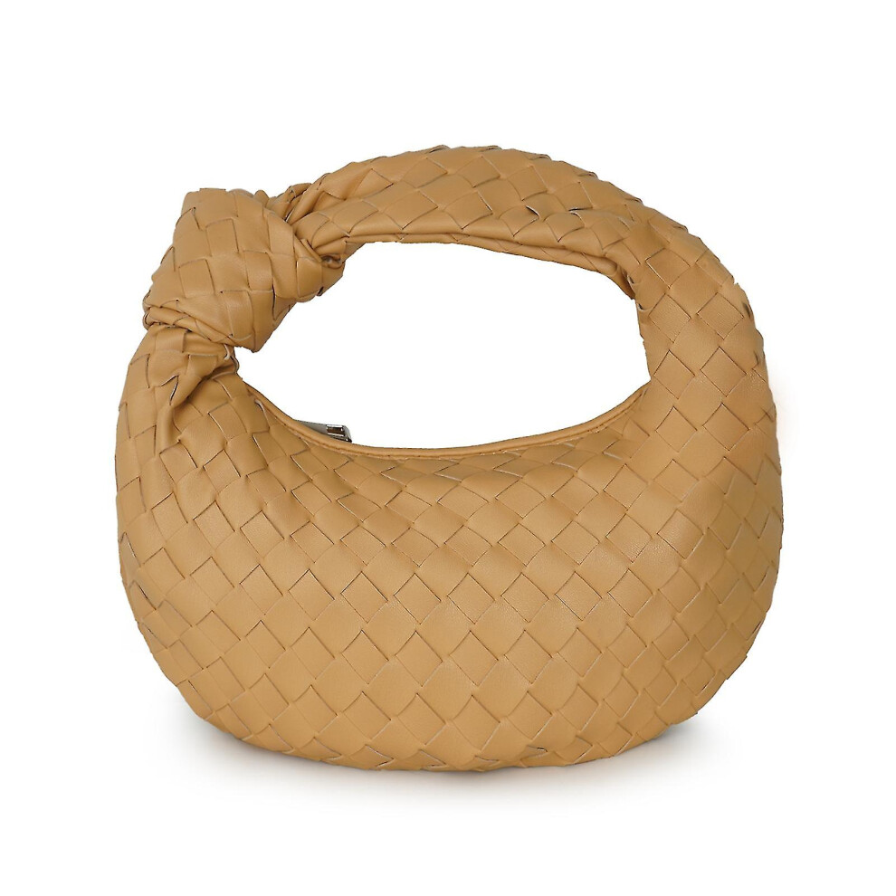 (potato color) Woven Leather Hobe Dumpling Bag Dinner Handbag For Women Purse Hobo Bag Knotted Woven Summer Clutch Bag