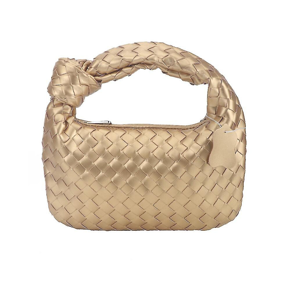 (gold) Woven Leather Hobe Dumpling Bag Dinner Handbag For Women Purse Hobo Bag Knotted Woven Summer Clutch Bag