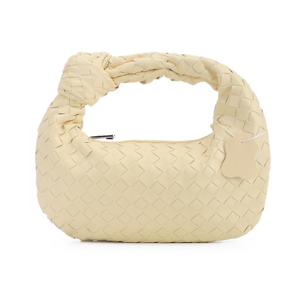 (shallow yellow) Woven Leather Hobe Dumpling Bag Dinner Handbag For Women Purse Hobo Bag Knotted Woven Summer Clutch Bag