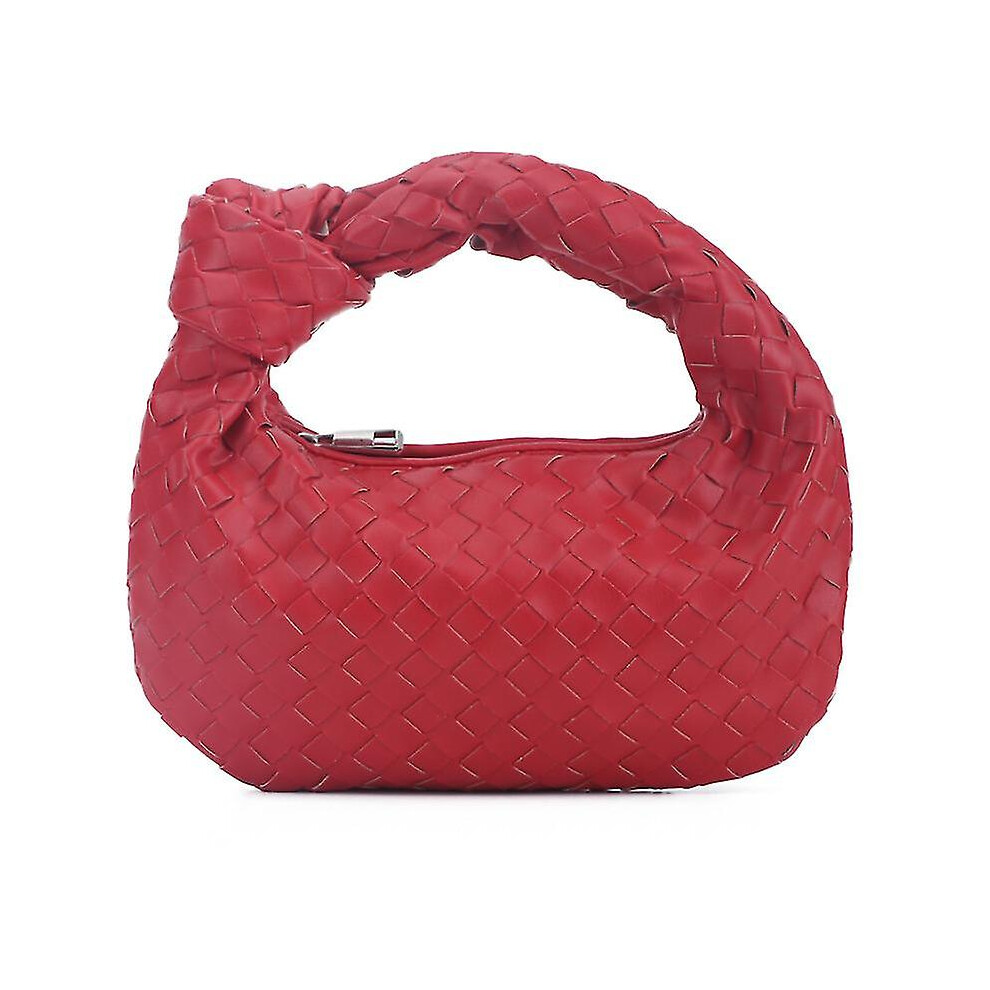 (red) Woven Leather Hobe Dumpling Bag Dinner Handbag For Women Purse Hobo Bag Knotted Woven Summer Clutch Bag