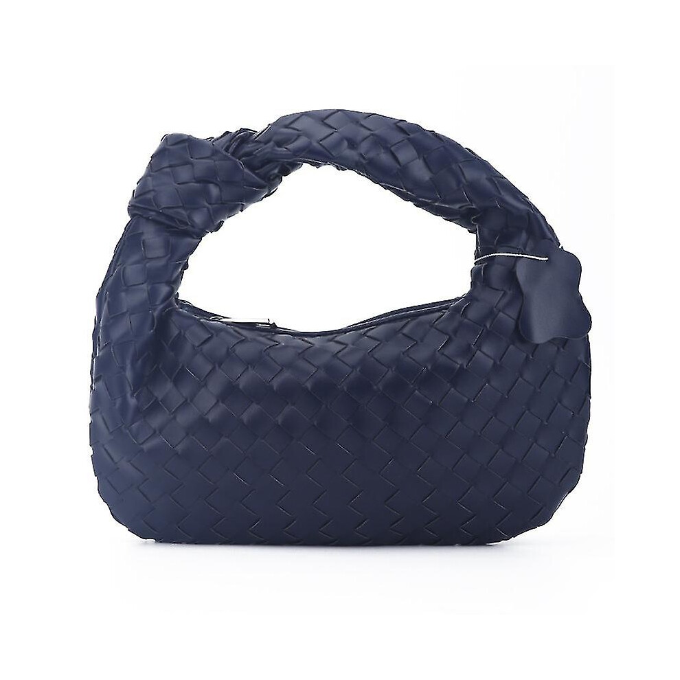 (dark blue) Woven Leather Hobe Dumpling Bag Dinner Handbag For Women Purse Hobo Bag Knotted Woven Summer Clutch Bag