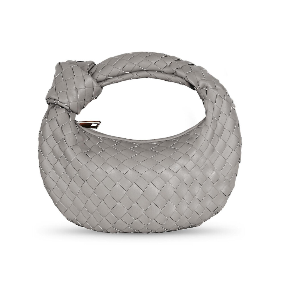 (gray) Woven Leather Hobe Dumpling Bag Dinner Handbag For Women Purse Hobo Bag Knotted Woven Summer Clutch Bag