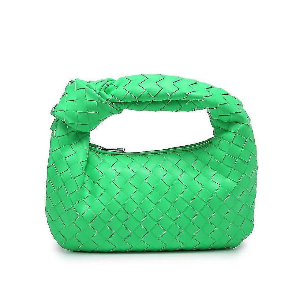 (fluorescent green) Woven Leather Hobe Dumpling Bag Dinner Handbag For Women Purse Hobo Bag Knotted Woven Summer Clutch Bag