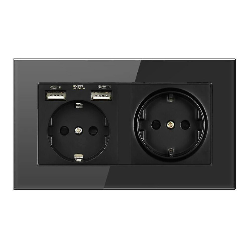 (146 A6 Black Euusb) Eu Standard Grounded Electrical Socket With Usb Outlet Strip 4814698998077