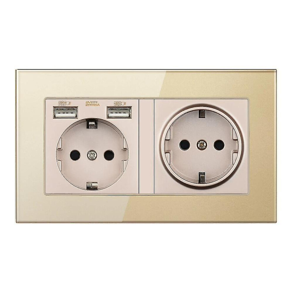(146 A6 Gold Euusb) Eu Standard Grounded Electrical Socket With Usb Outlet Strip 4814698998107