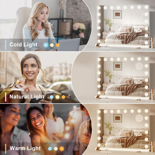 Dripex 80×60 cm Large Makeup Mirror with 18 LED bulbs, 3 Lighting Modes 1