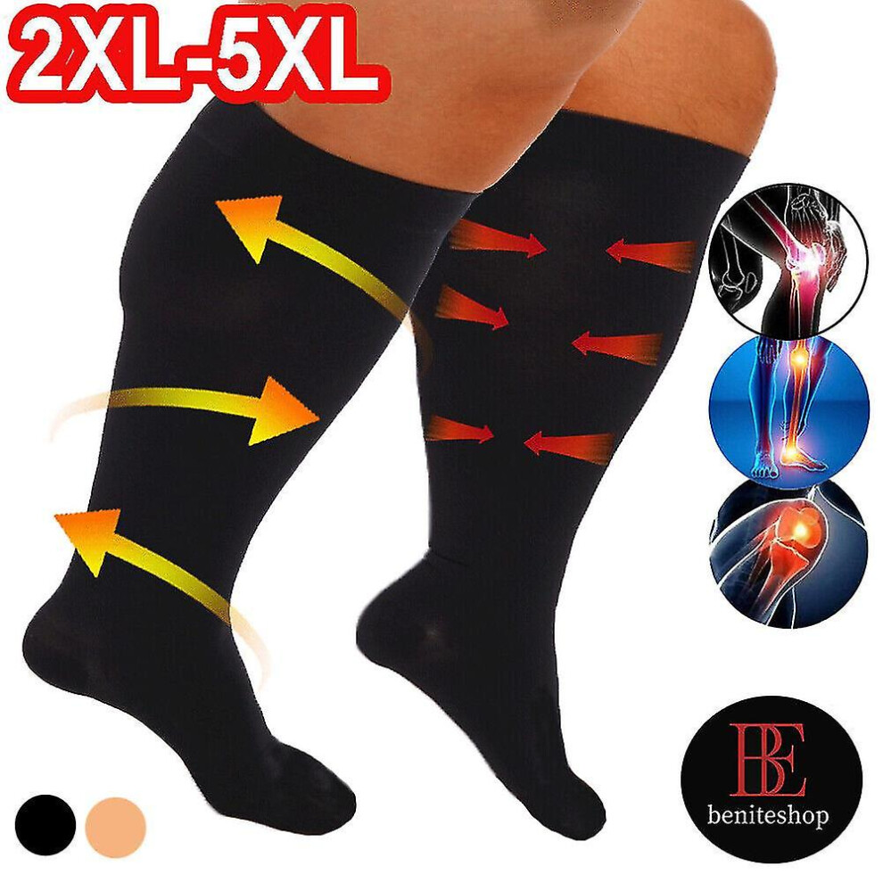 (4XL, Black) Xxl-5xl Sport Compression Stockings Support Stockings Travel Stockings Thrombosis Stockings