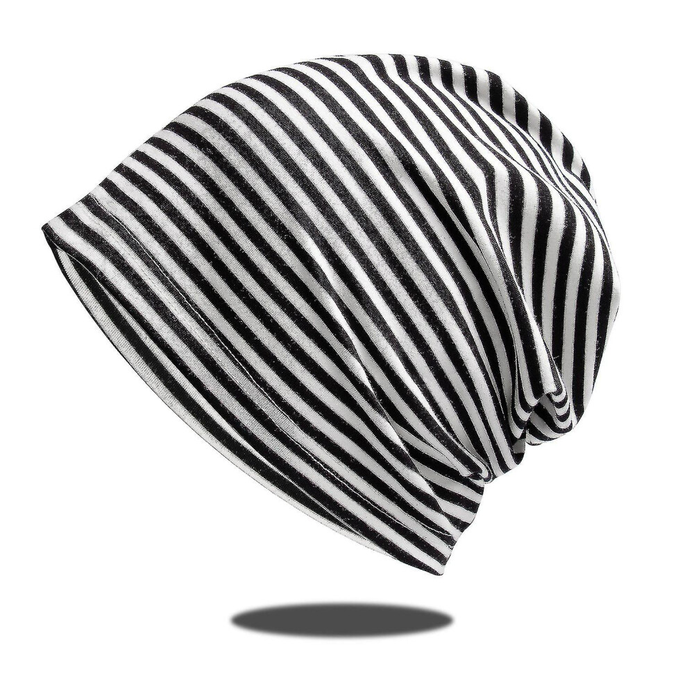 (Black) Adults Unisex Baggy Striped Hat Ouch Beanie Adults Hip Hop Cap Black