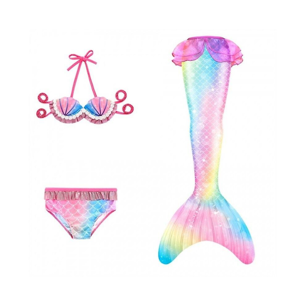 (3piece set without flippers, 100) 3/4 Piece Set Girls' Swimwear Mermaid Tail Bikini Set Swim Children's Costumes