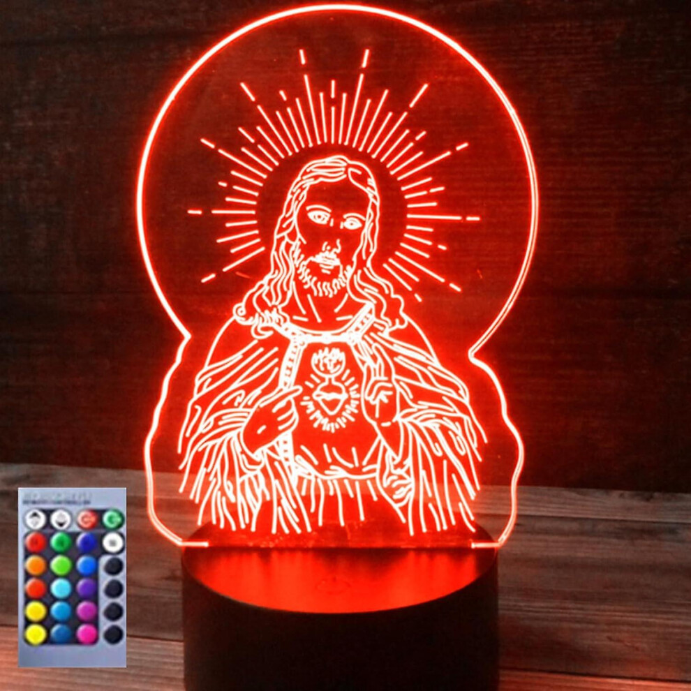 3d Jesus Cross Night Light Lamp Illusion 16 Color Changing Table Desk Decoration Lamps Gift Acrylic Flat Abs Base Usb Cable Toy