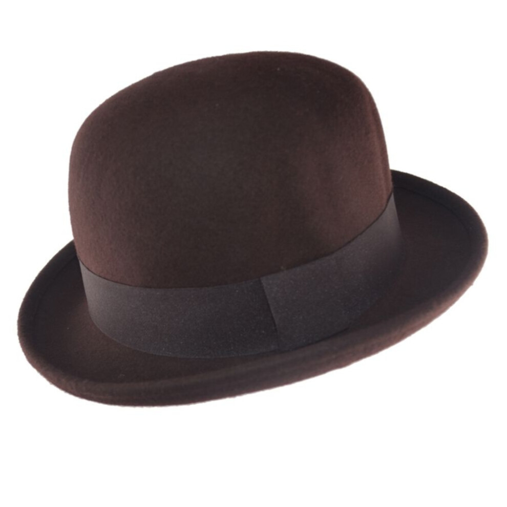 (Brown, Small- 56cm) Classic Soft Crushable Wool Bowler Hat Style