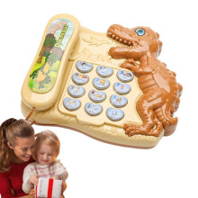 (Khaki) Teaching Telephone For Kids Cartoon Dinosaur Toy Telephone Story Machine Engaging Phone Toy Letter & Number Learning Fosters