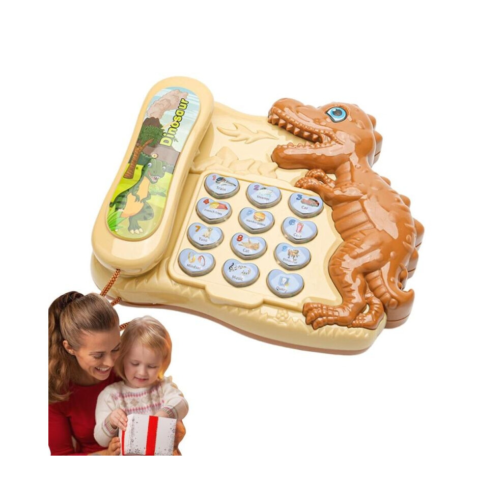 (Khaki) Teaching Telephone For Kids Cartoon Dinosaur Toy Telephone Story Machine Engaging Phone Toy Letter & Number Learning Fosters