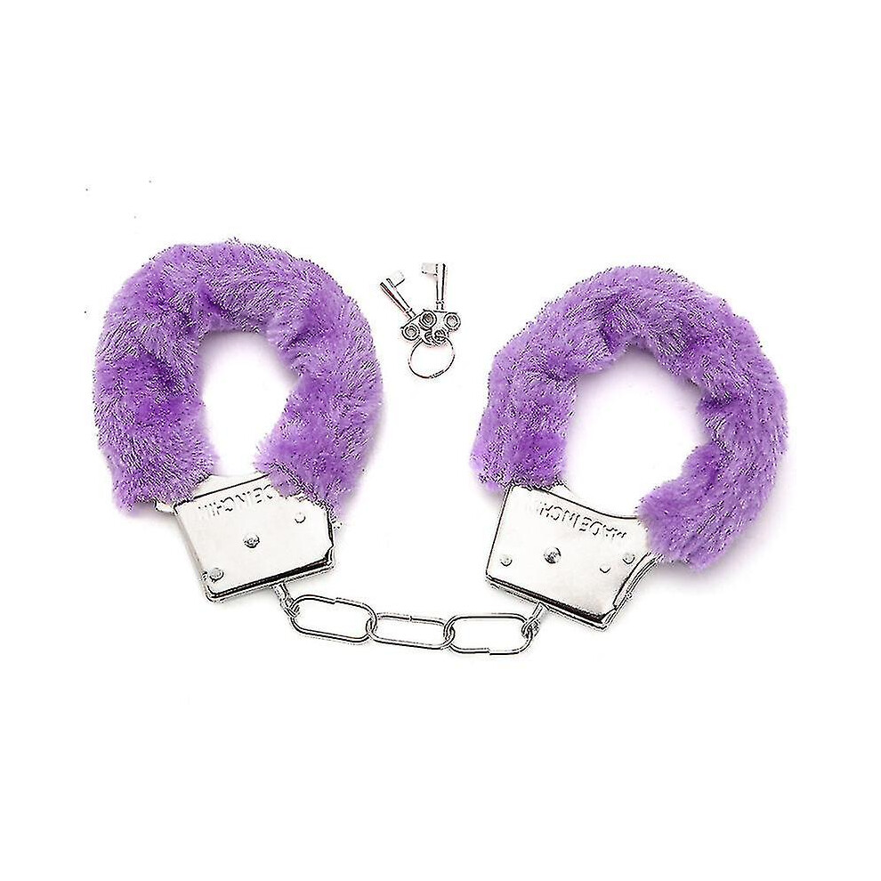 (Purple) Metal Handcuffs With 2 Keys For Cosplay Police Role-Play Toy Purple