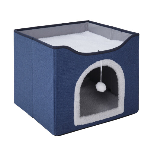Living And Home (Navy ) Foldable Multifunctional Cat Bed with Scratching Pad